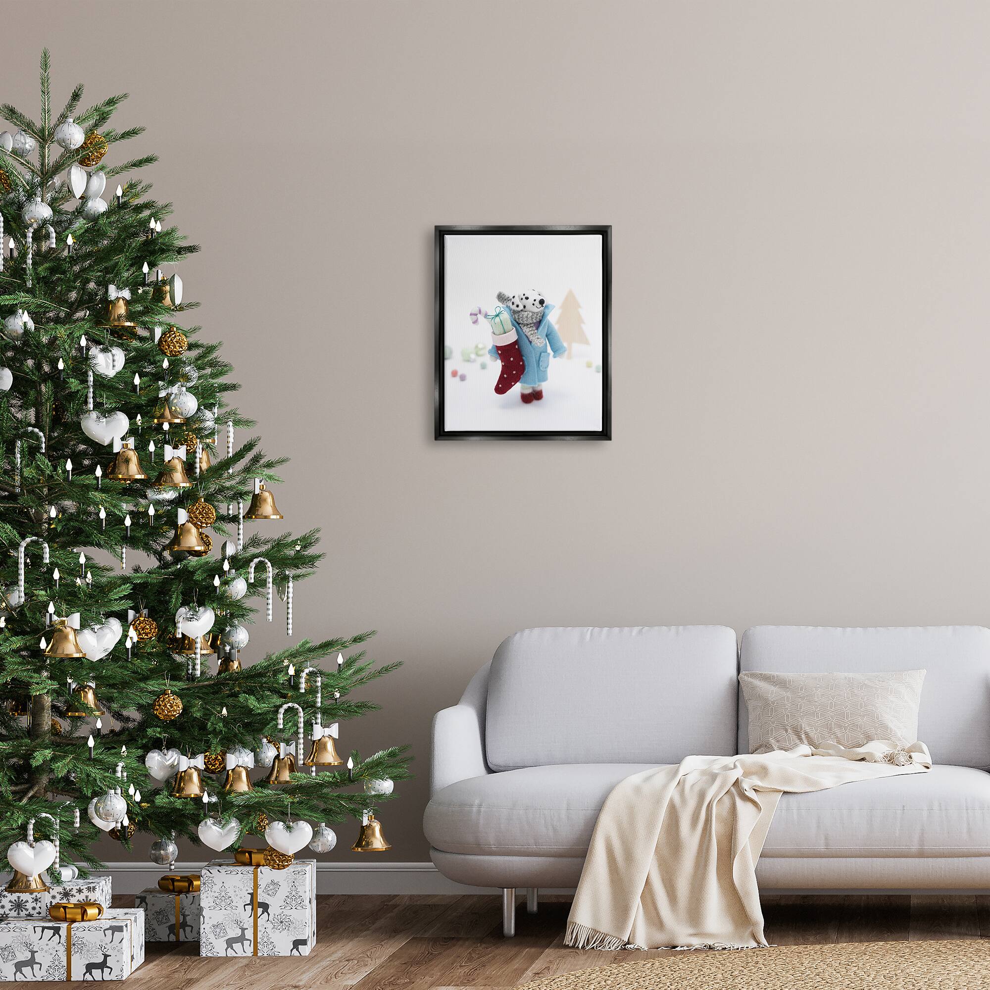 Stupell Industries Dalmatian Christmas Stocking Scene Framed Floater Canvas Wall Art